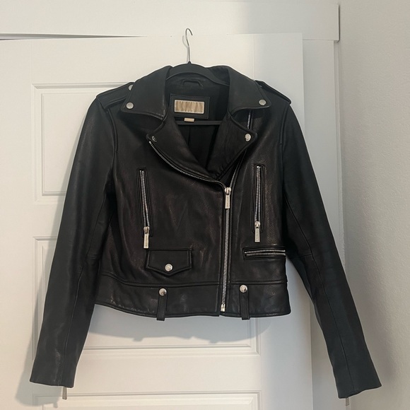 Michael Kors Black Leather Biker Jacket - Picture 1 of 5